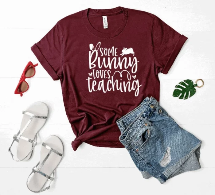 Bunny Loves Teaching Easter Shirt - Unique Easter Gifts