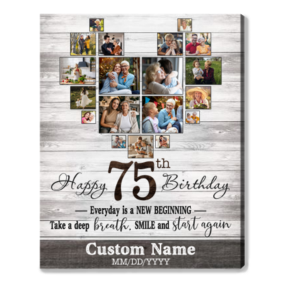Customized Photo 75th Birthday Canvas 75th Gift Idea For Woman