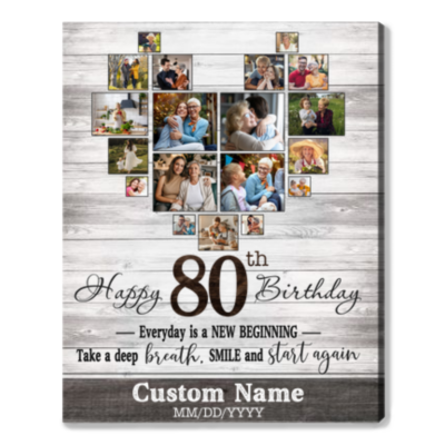 Customized Photo 80th Birthday Canvas 80th Gift Idea For Woman
