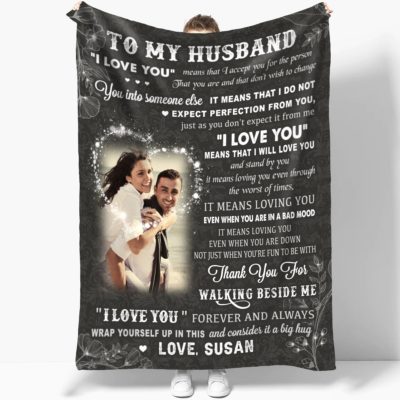 Husband Loving Gift From Wife Customized Couple Photo Fleece Blanket