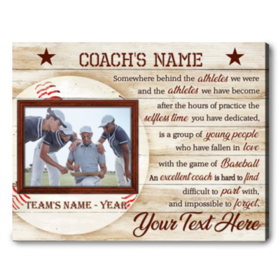 Custom Photo Baseball Coach Canvas Print Thank You Gift For Baseball Coach