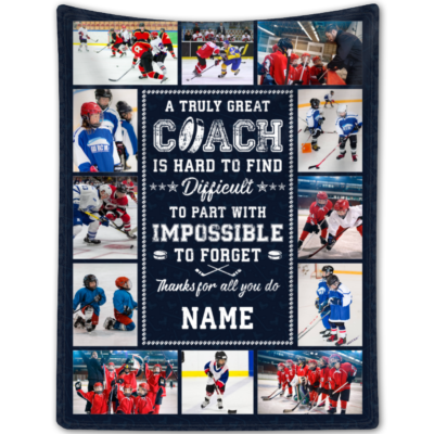 Custom Photo Ice Hockey Coach Blanket Thank You Coach Appreciation Gift