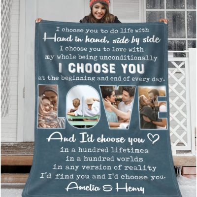 Customized Couple Photo Collage Fleece Blanket Anniversary Gift For Couple