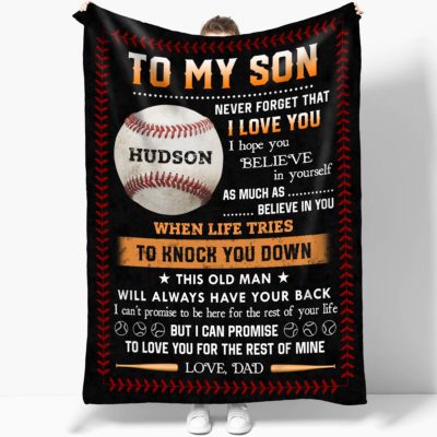 Customized Baseball Fleece Blanket Gift For Son Son Gifts From Dad Baseball Player Blanket
