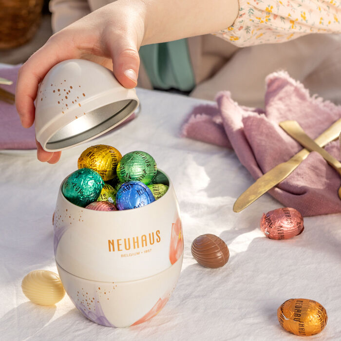 Tin of chocolate easter eggs - cute Easter basket gift for a girl that she'll love