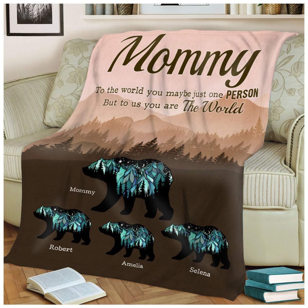 Mama Bear Blanket, Personalized Gifts for Mom, Mother's Day Gift for Wife