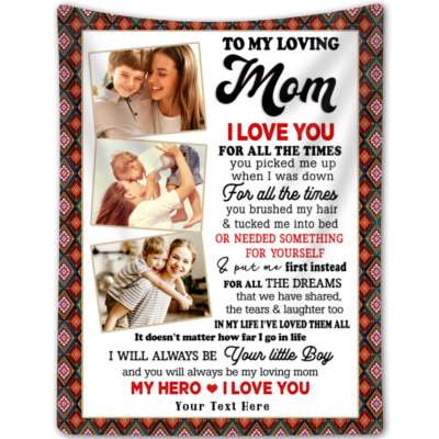 Loving Mother's Day Gift For Mom From Son Personalized Photo Mom Son Fleece Blanket Gift