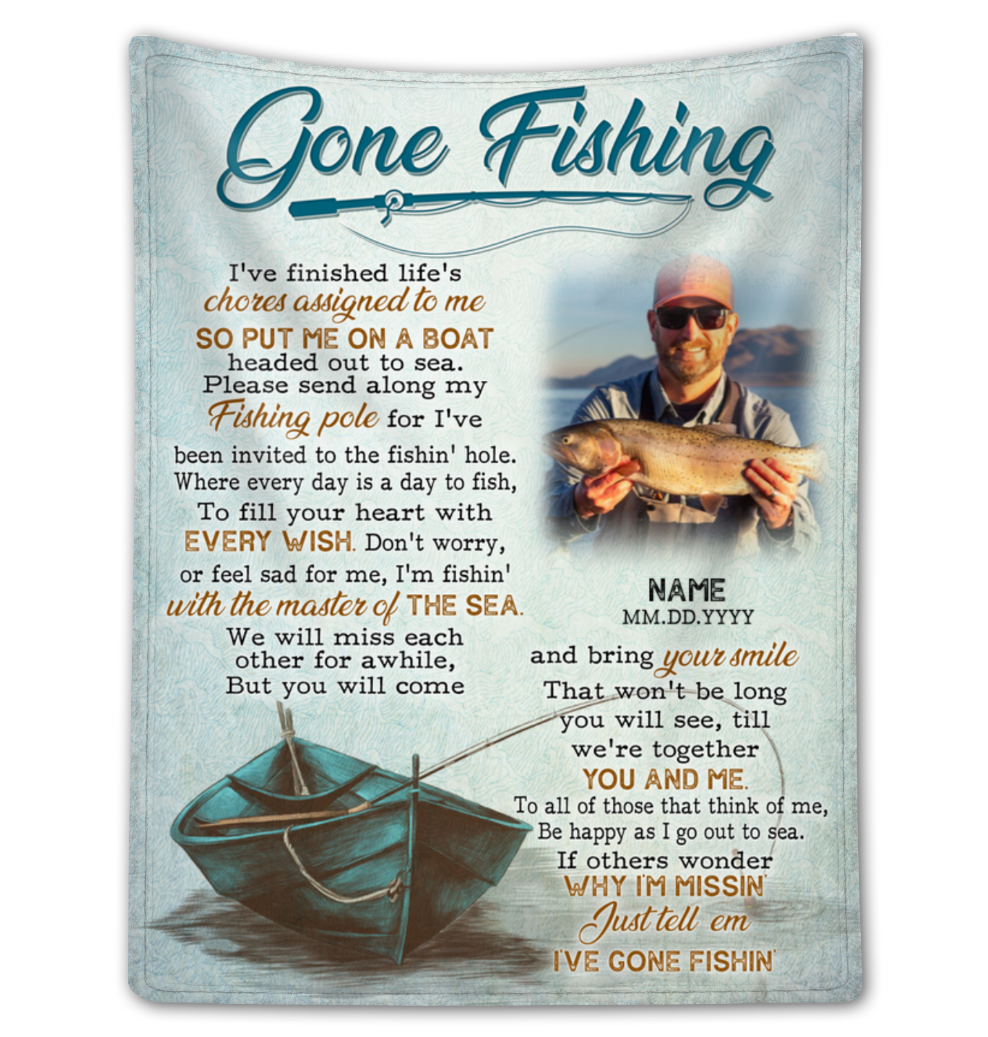 Personalized Gone Fishing Memorial Blanket Sympathy Gift For Loss Of  Fisherman - Oh Canvas