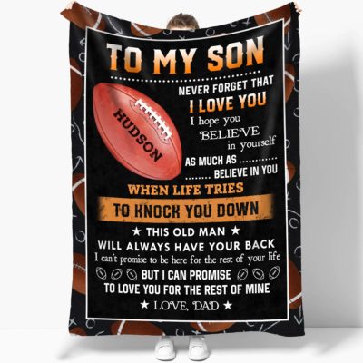Customized Football Fleece Blanket Gift For Son Son Gifts From Dad Football Player Blanket