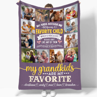 Gift Ideas For Grandpa Grandma Personalized Grandchildren Photo Fleece Blanket
