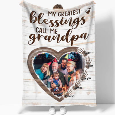 Customized Name And Photo Blanket Meaningful Grandpa Gift Ideas