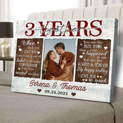 Unique 3 Years Anniversary Gift Custom Photo Canvas For Couple 01
