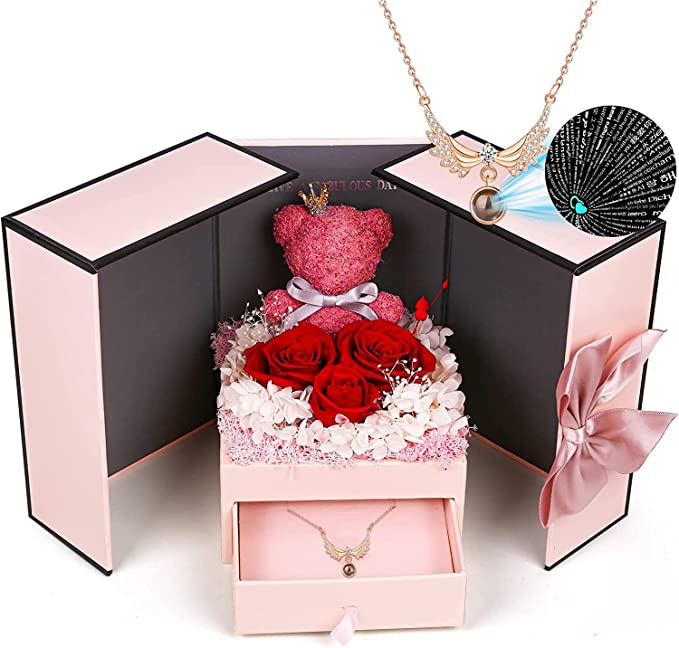 Gift Set With Preserved Rose Necklace - Easy Last Minute Mother'S Day Gifts