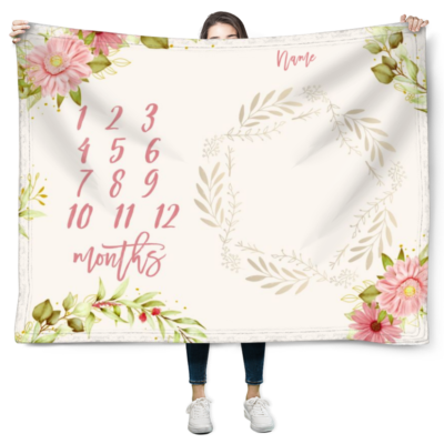 Floral Girl Milestone Blanket Monthly Baby Fleece Blanket