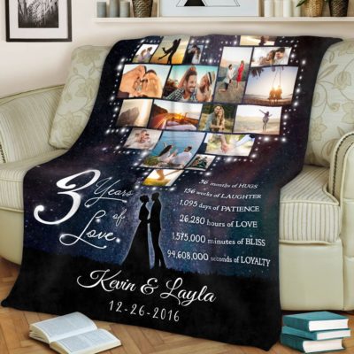 Custom 3th Anniversary Gift Fleece Blanket Sentimental Gift For Couple 01