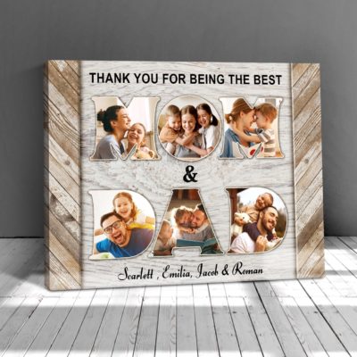 Custom Gift For Mom And Dad Canvas Dad And Mom Photo Collage Wall Art
