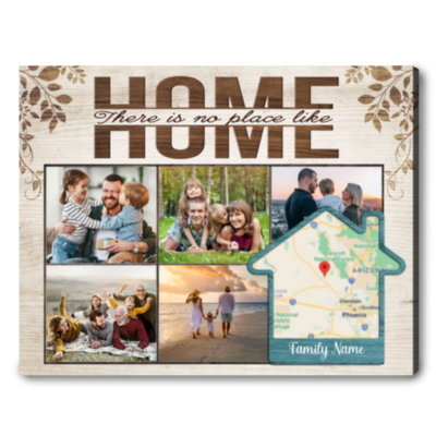 Unique Housewarming Gift Custom Map Location And Photos Canvas Wall Art