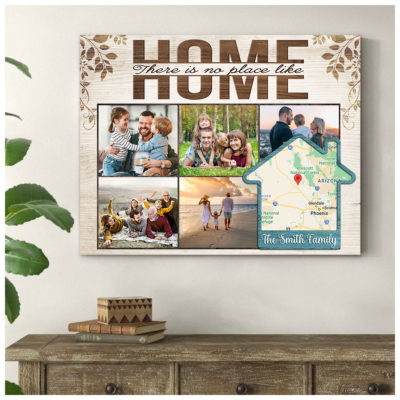 Unique Housewarming Gift Custom Map Location And Photos Canvas Wall Art 01