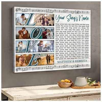 Customized Wedding Song Lyrics Gift Idea Married Couple Photo Collage Canvas Print