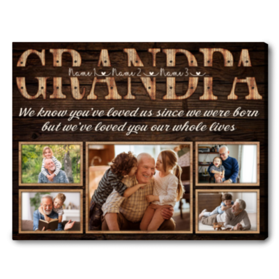 Grateful Father's Day Gift For Grandpa Custom Photo Name Grandpa Canvas