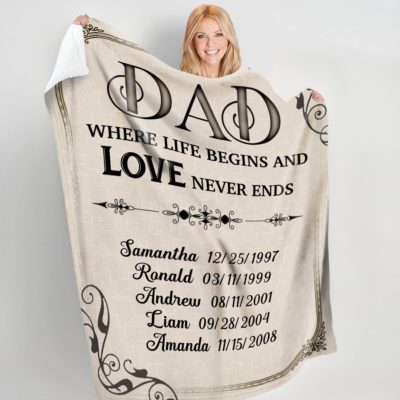 Dad Birthday Father’s Day Gift Custom Name Dad Fleece Blanket