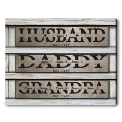 Custom Names Three Generations Canvas Wall Art Grandpa Gift On Father's Day