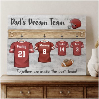 Personalized Dad Football Gift Dad's Dream Team Canvas Print