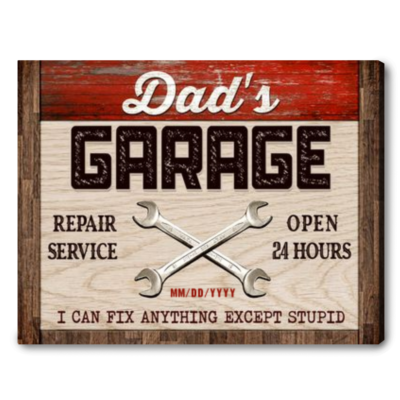 Dad's Garage Canvas Wall Art Personalized Father's Day Gift Idea