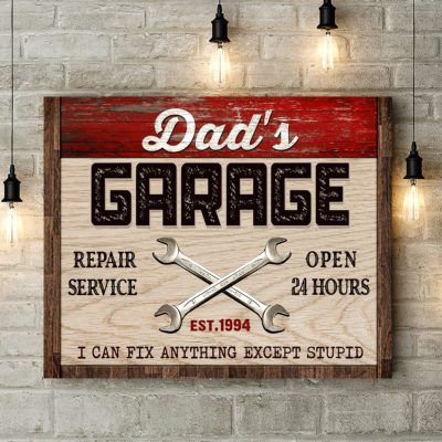 Dad's Garage Canvas Wall Art Personalized Father's Day Gift Idea