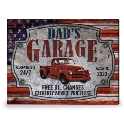 Cool Gift For Dad Personalized Garage Sign Canvas Print