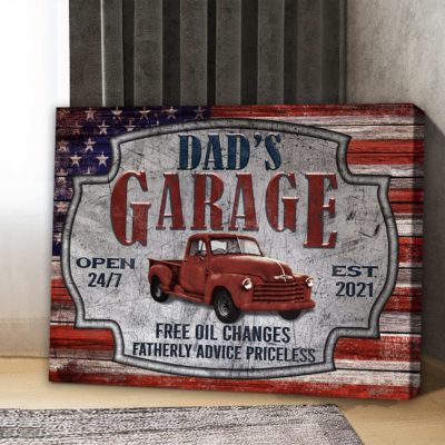 Cool Gift For Dad Personalized Garage Sign Canvas Print