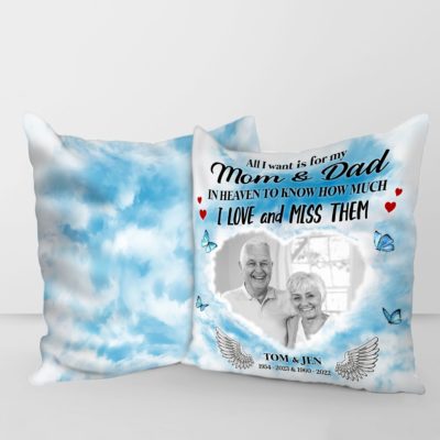 Mom and Dad Memorial Custom Photo Pillow Gift For Parents