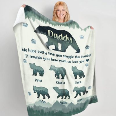 Special Father's Day Gift From Son Daughter Bear Dad Fleece Blanket 01