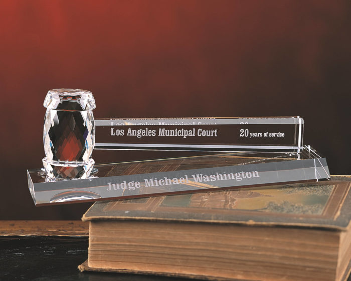 Custom Engraved Crystal Gavel - personalized gifts for lawyers