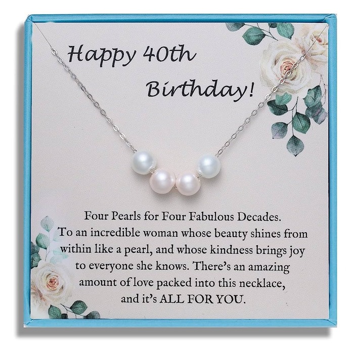 Happy 40th Birthday Pearl Necklace - gift for 40 year old woman who has everything