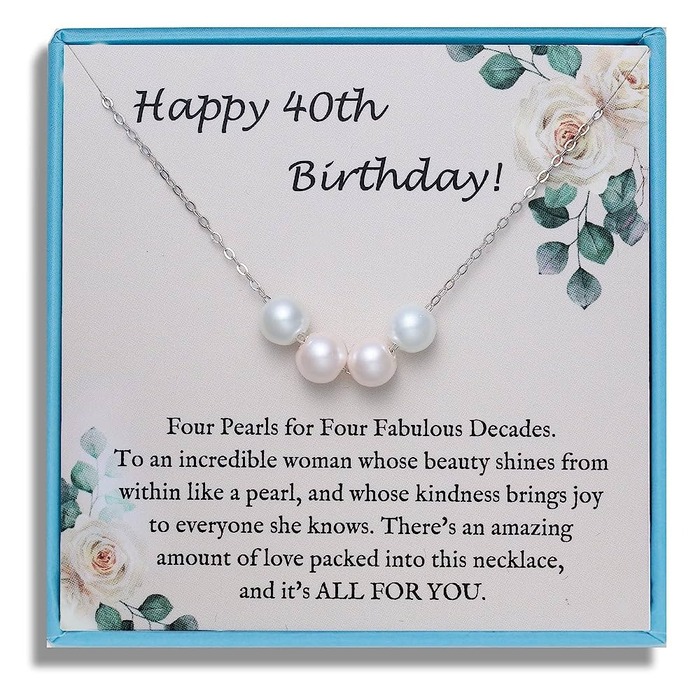 Happy 40Th Birthday Pearl Necklace - Gift For 40 Year Old Woman Who Has Everything