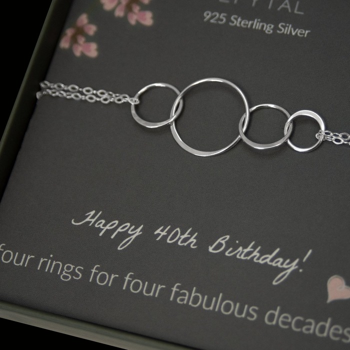 40Th Birthday Gifts For Women - Sterling Silver Four Ring Bracelet