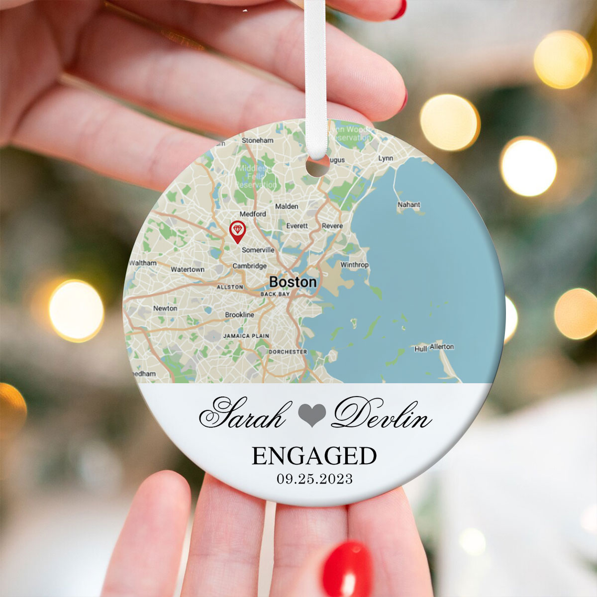 Christmas Gift For Engaged Couple Custom Engagement Gift Ceramic Ornament