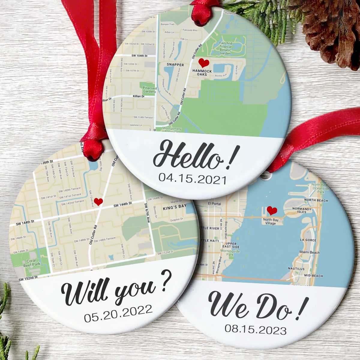 Married Personalized Photo And Map Ceramic Ornament, Custom