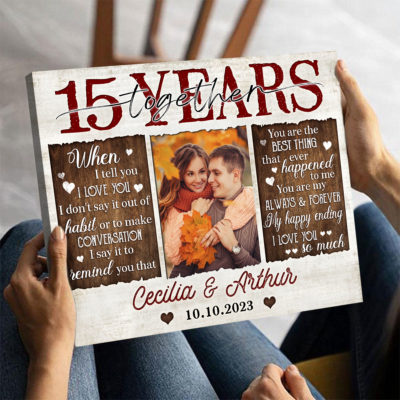 Unique 15 Years Anniversary Gift Custom Photo Canvas For Couple 01