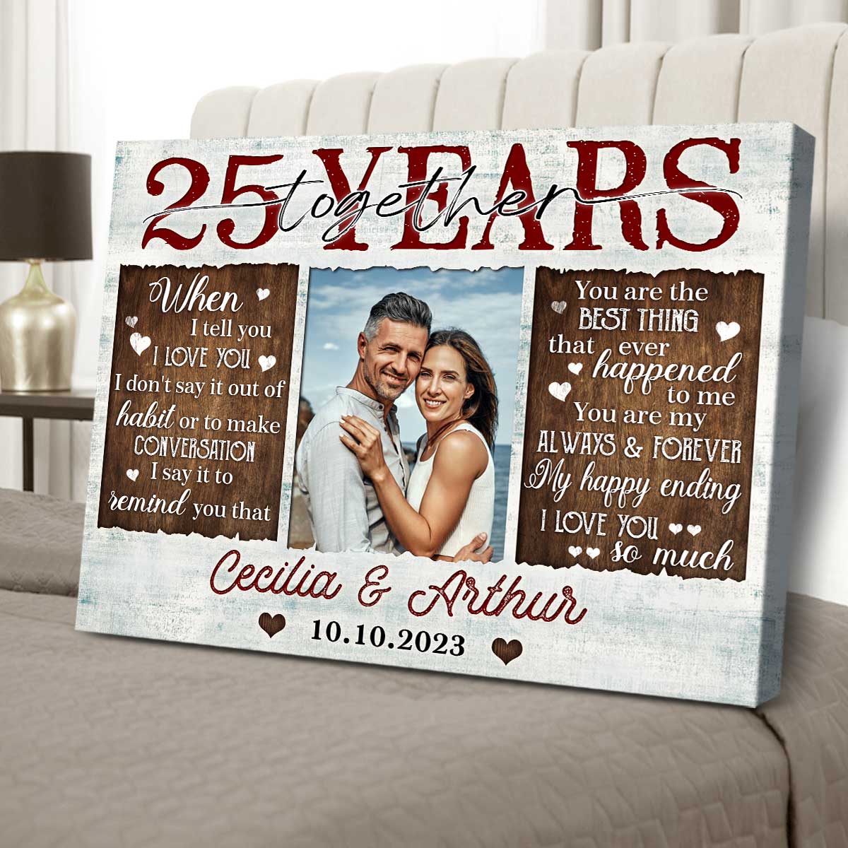 Unique 25 Years Anniversary Gift Custom Photo Canvas For Couple 01