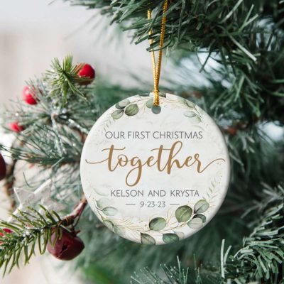 Custom Christmas Gift For New Couple First Year Together Ceramic Ornament