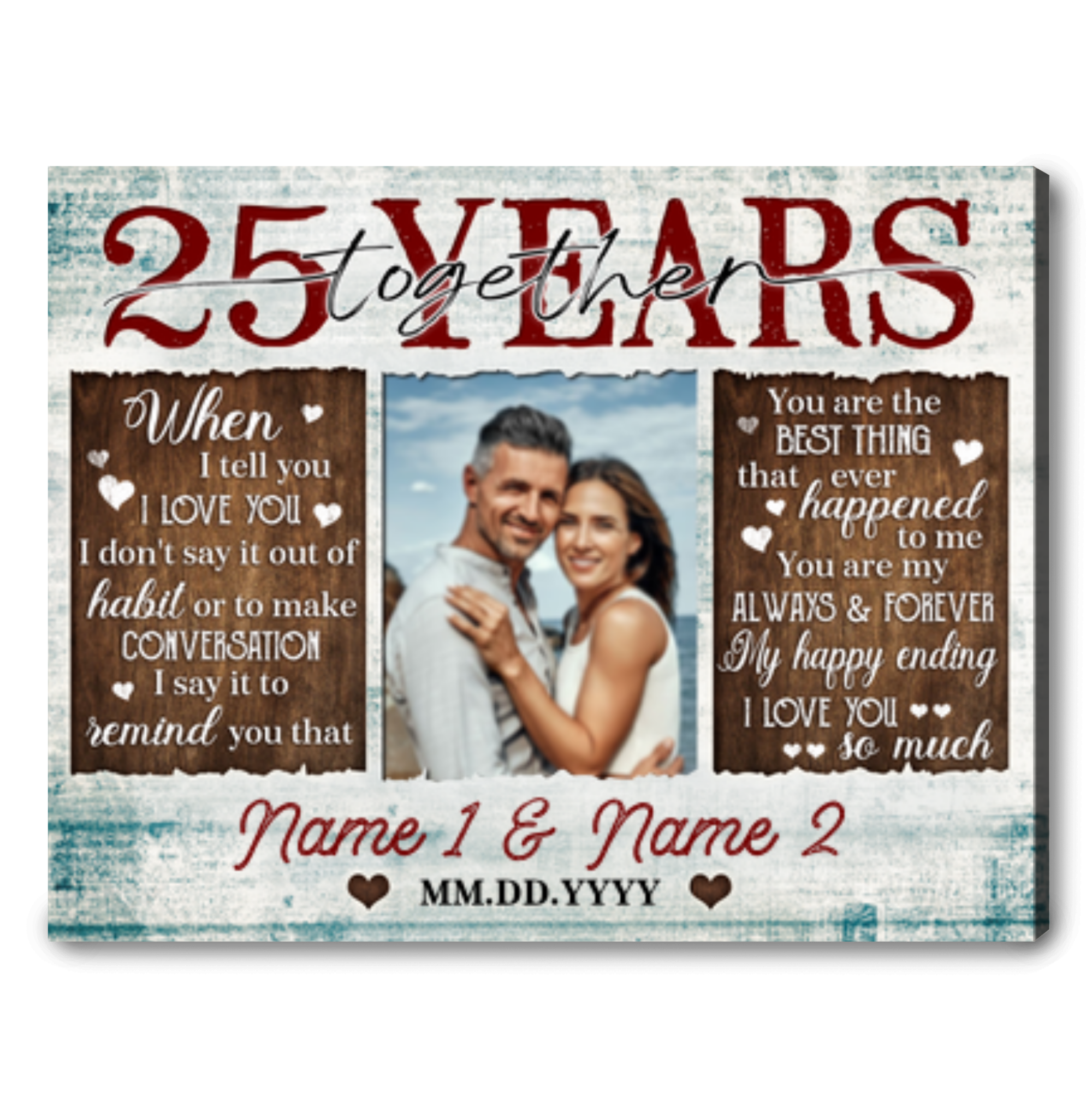 Custom 25 Years Together Photo Canvas Print Special Gift On 25th Anniversary