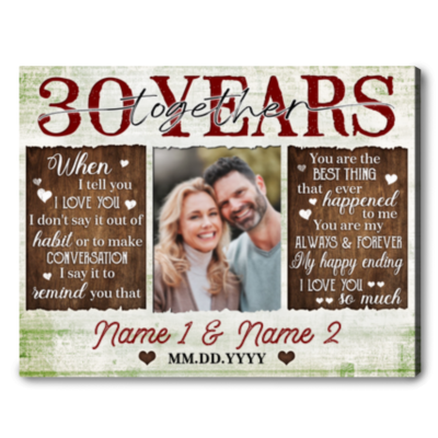 Custom 30th Anniversary Together Photo Canvas Print Special Gift On 30th Anniversary