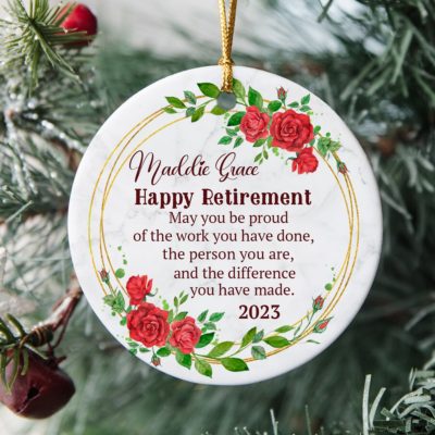 Personalized Retirement Gift For Her Happy Retirement Ceramic Ornament