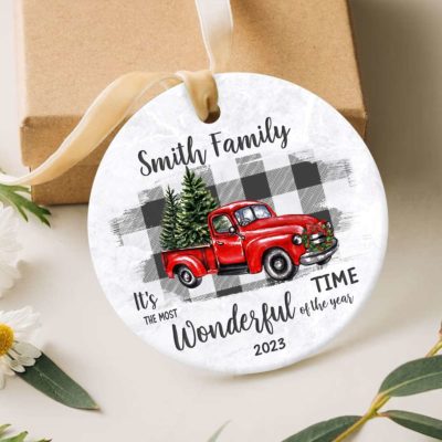 Custom Christmas Gift For A Family Wonderful Time Of The Year Ornament