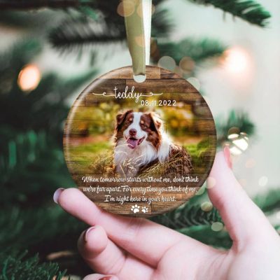 Custom Dog Memorial Portrait Photo Ceramic Christmas Ornament