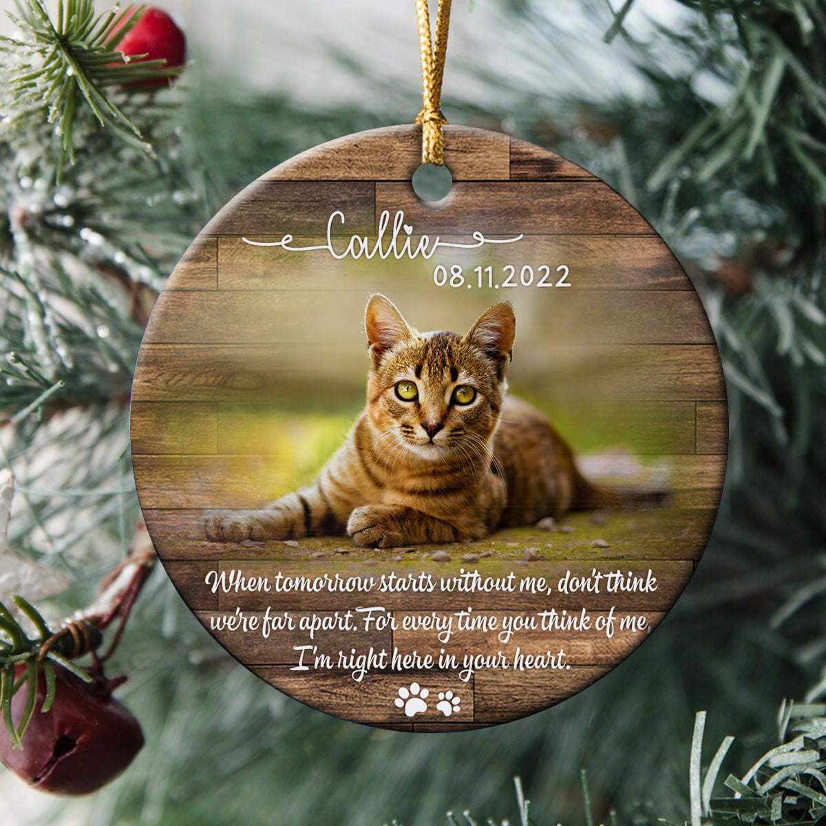 Custom Cat Memorial Portrait Photo Ceramic Christmas Ornament