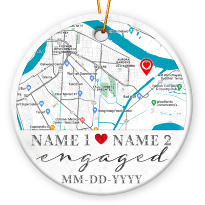 Personalized Map Engagement Ornament Unique Wedding Gift Idea