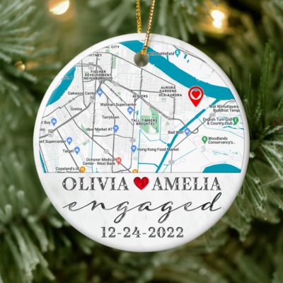 Personalized Map Engagement Ornament Unique Wedding Gift Idea 01